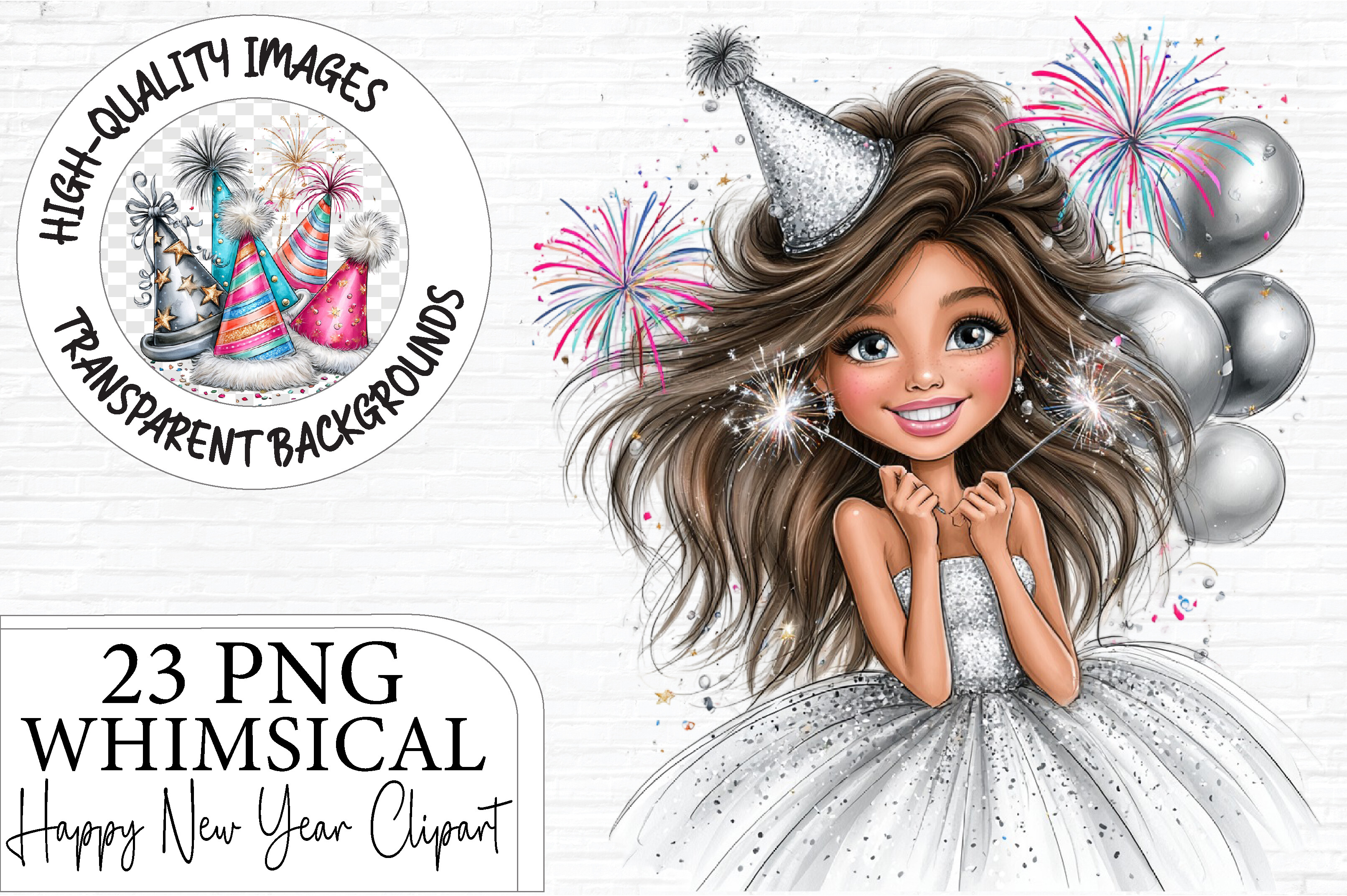 Happy New Year Clipart PNG Bundle