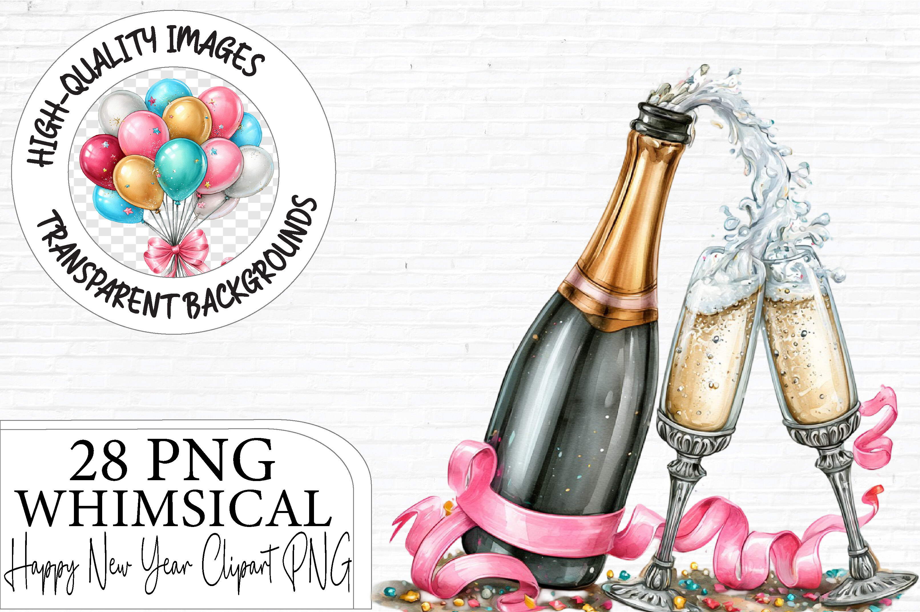 Happy New Year Clipart PNG Bundle