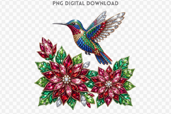 Hummingbird Christmas Rhinestone PNG