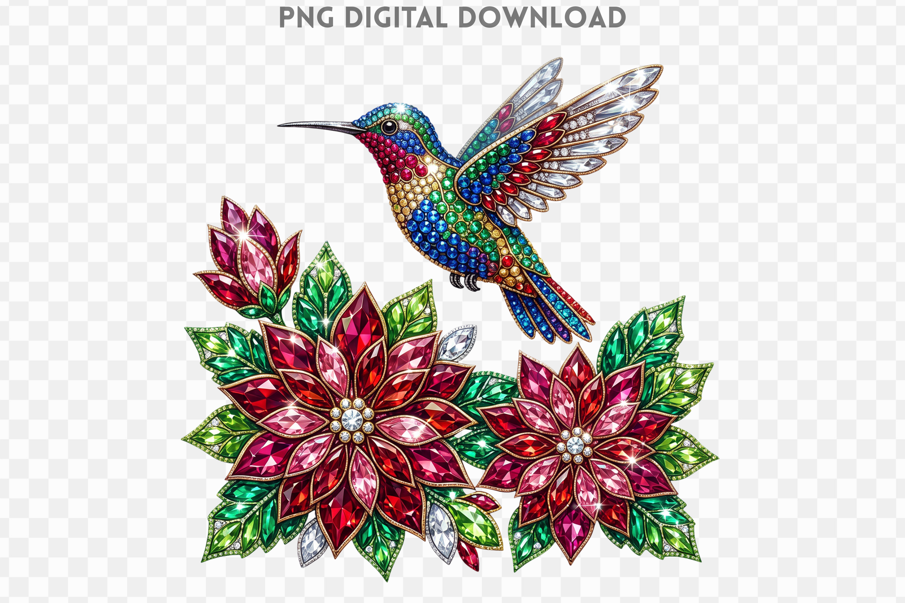 Hummingbird Christmas Rhinestone PNG