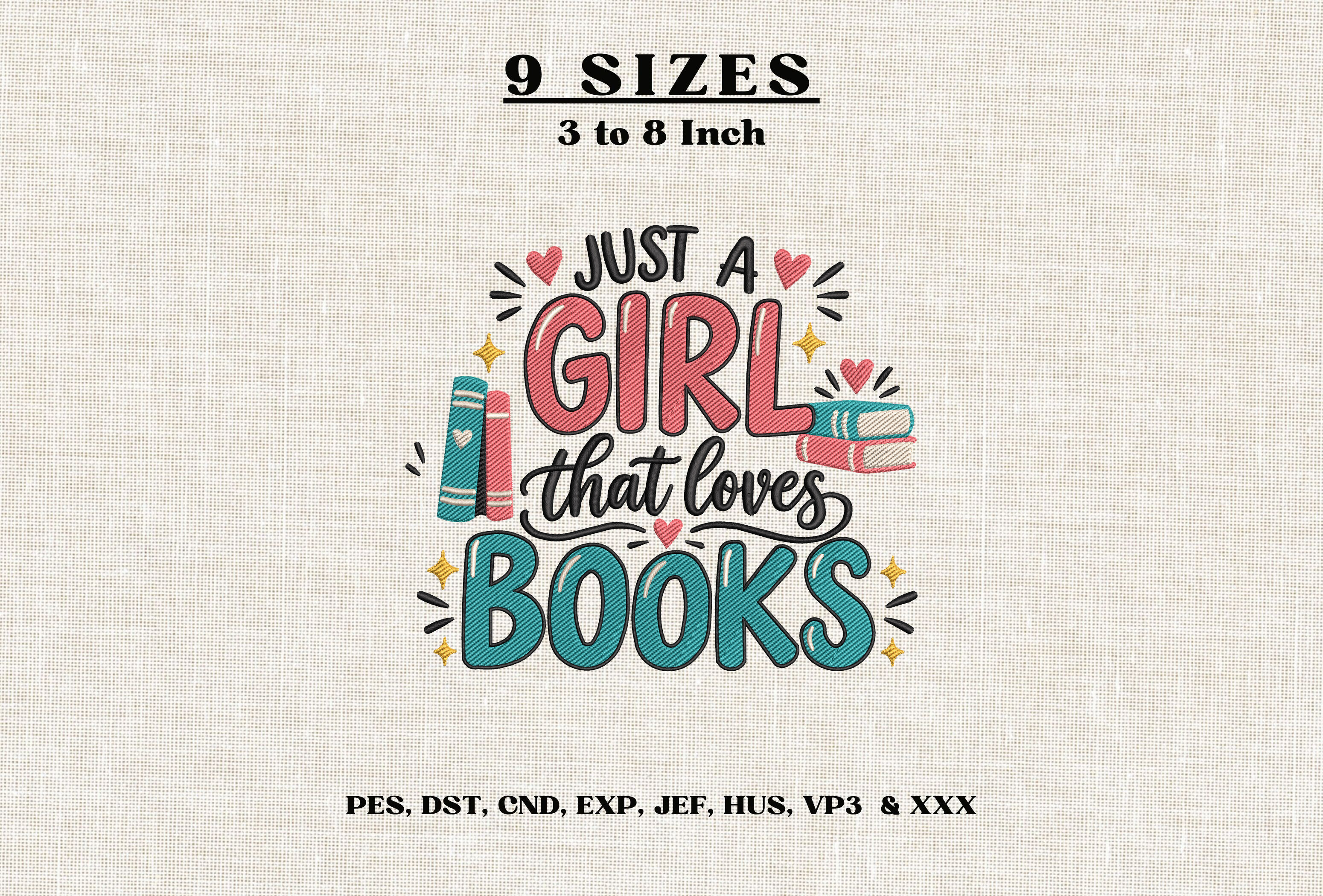 Just a Girl That Loves Books Embroidery