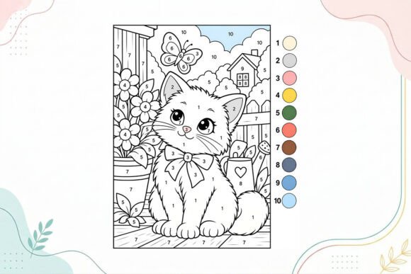 Kitten Color by Number Coloring Page
