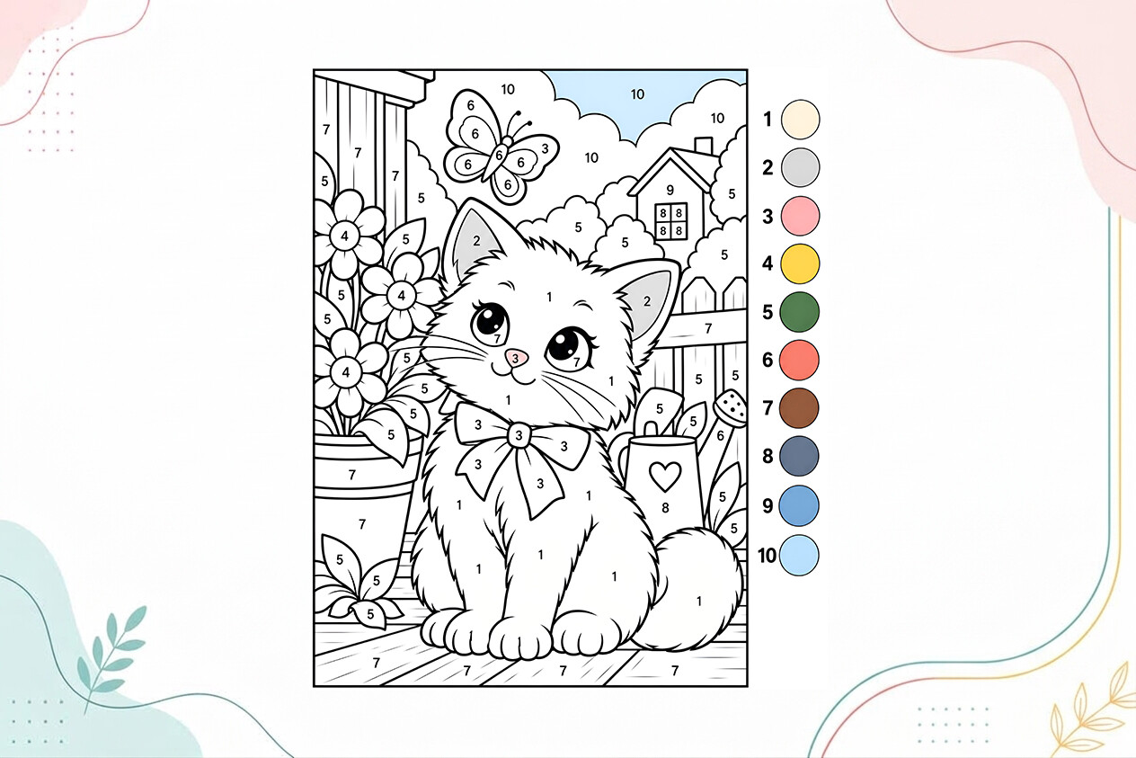 Kitten Color by Number Coloring Page