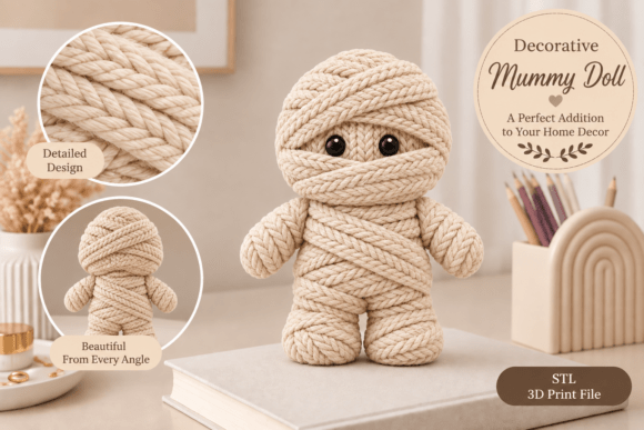 Knitted Mummy Doll Halloween STL – Cute 3D Print File for Spooky Season Décor - Image 1