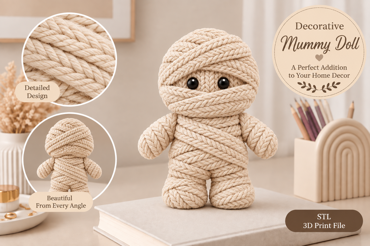 Knitted Mummy Doll Halloween STL – Cute 3D Print File for Spooky Season Décor - Image 6