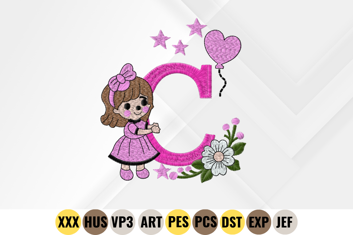 Letter C Girl Machine Embroidery Design