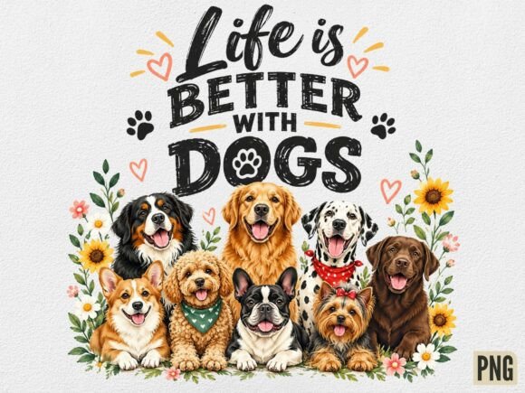 Life is Better with Dogs Cute Puppy PNG,