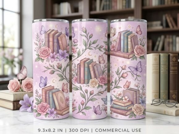 Lovely Dreamy Floral Book Tumbler Design
