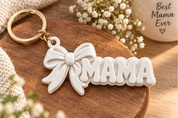 Mama Bow Keychain 3D STL File – Mother's Day Mom Gift 3D Print - Image 1