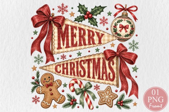 Merry Christmas Vintage Pennant Flag PNG