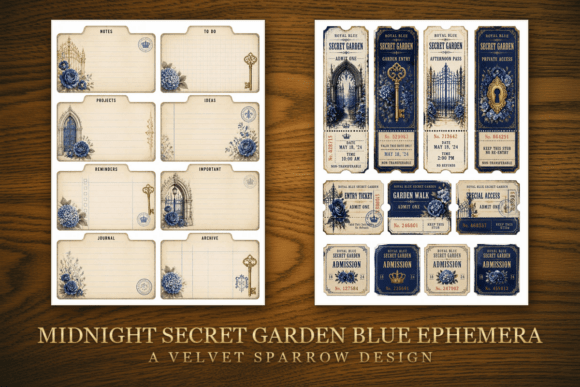 Midnight Secret Garden Blue Ephemera