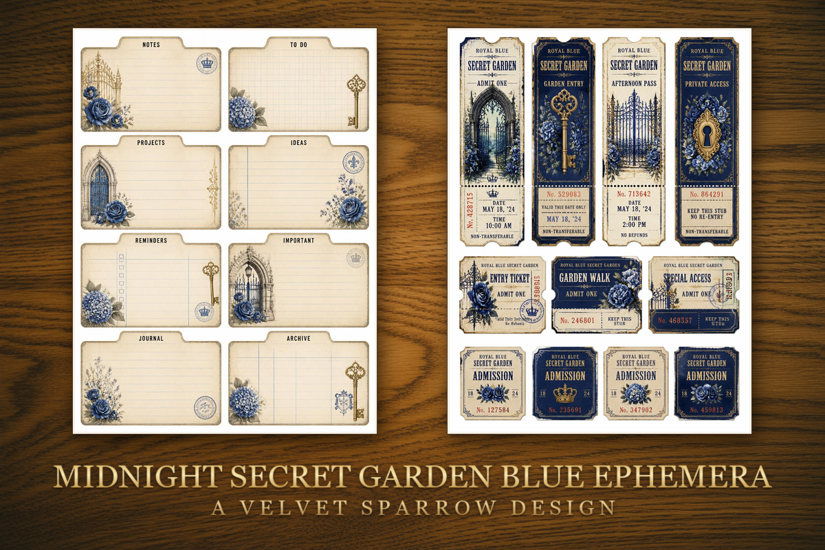 Midnight Secret Garden Blue Ephemera