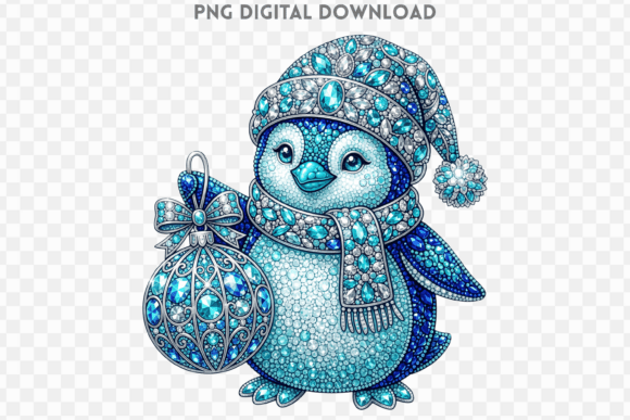 Penguin Christmas Rhinestone PNG