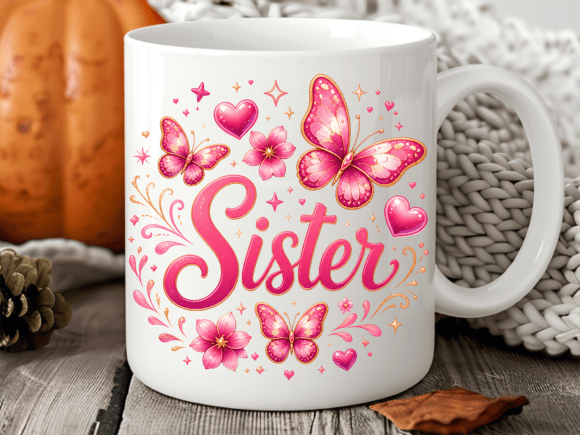 Pink Butterfly Sister Floral Mug Wrap