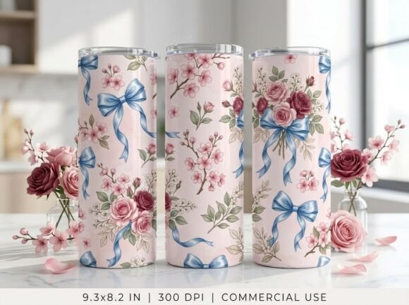Rose Bow Girly Aesthetic Tumbler Design