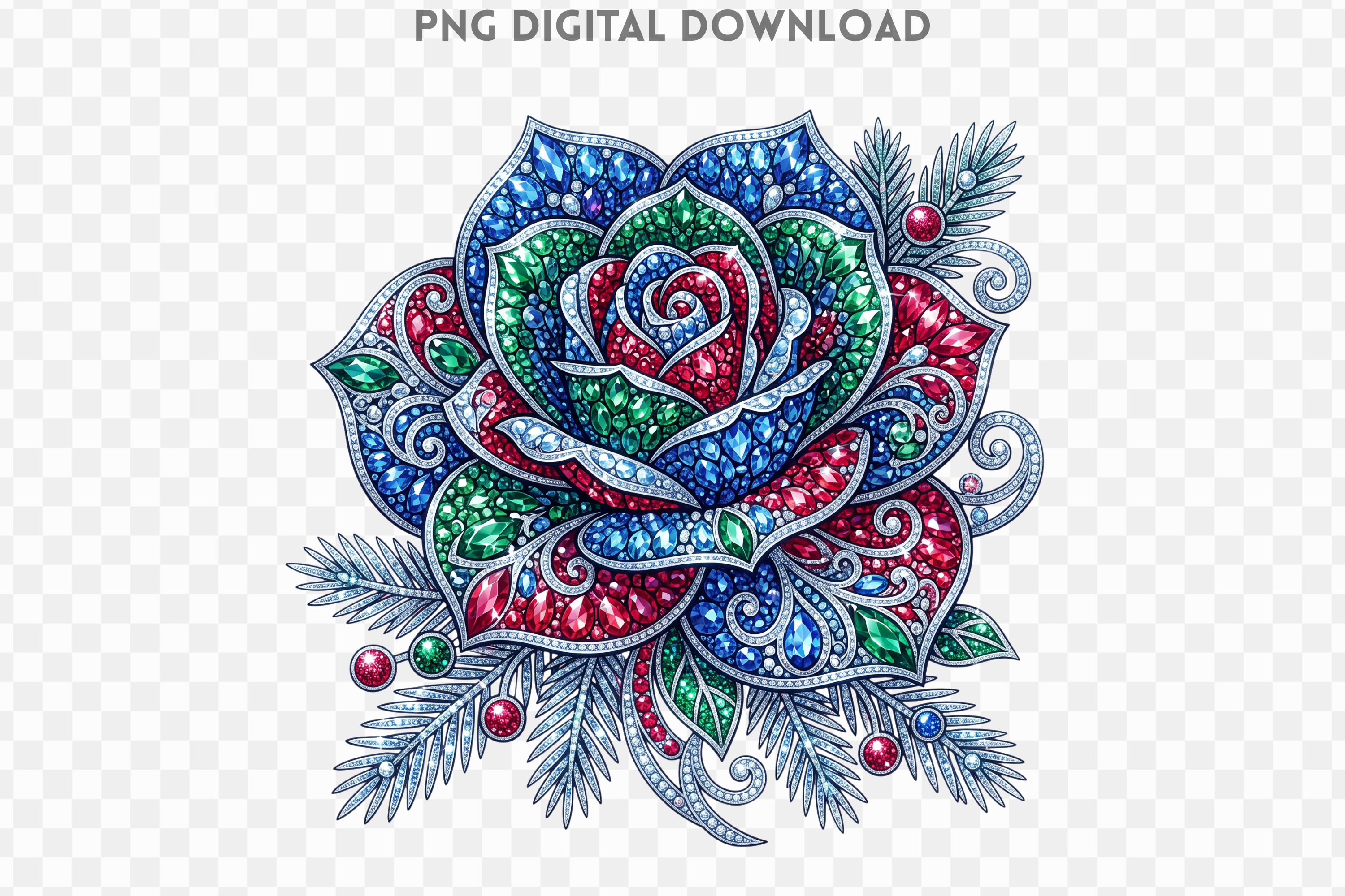 Rose Christmas Rhinestone PNG
