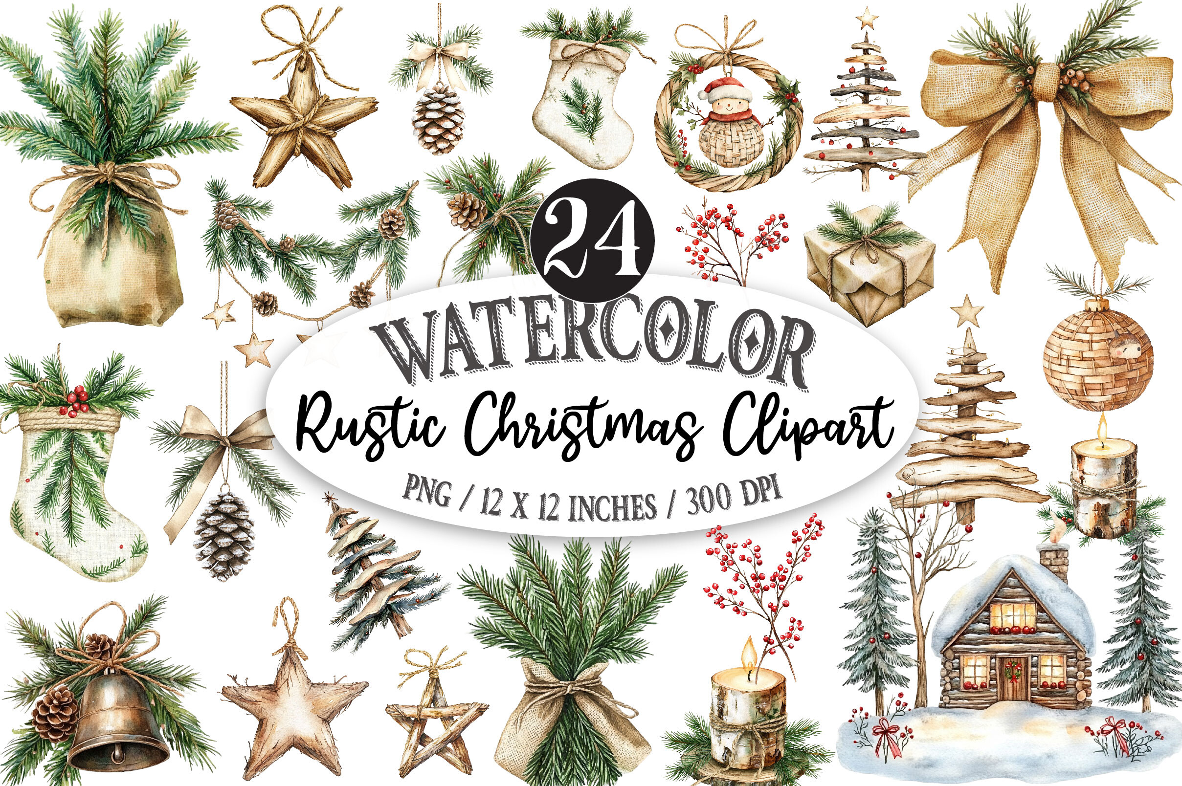 Rustic Christmas Clipart Set