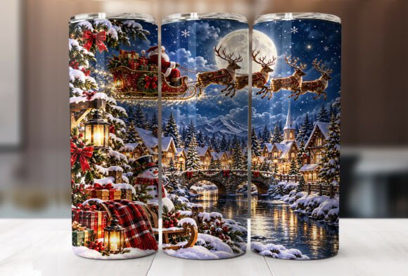 Santa Sleigh Christmas 20oz Tumbler Wrap