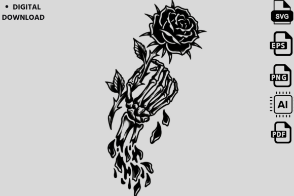 Skeleton Hand Holding Rose Tattoo