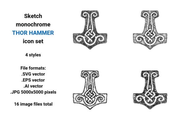 Sketch Thor Hammer Icon Set