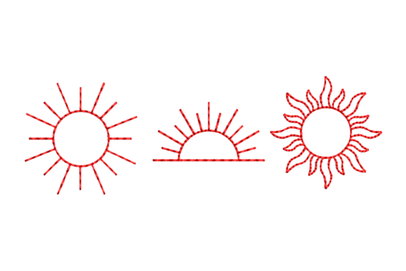 Sun Outline Redwork Bundle