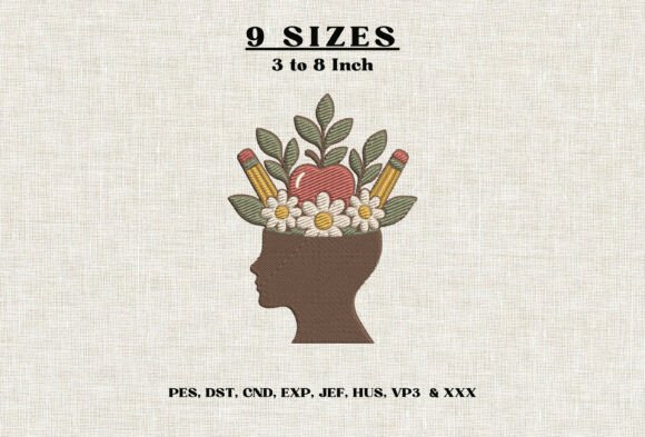Teacher Mind Embroidery Design Apple DST