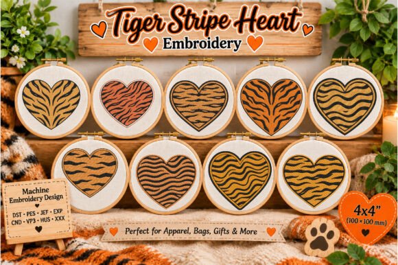 Tiger Stripe Heart Embroidery