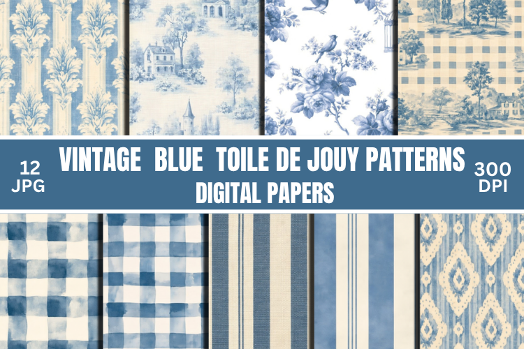 Vintage Blue Toile Digital Paper