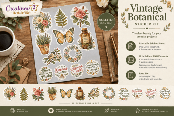 Vintage Botanical Sticker Kit