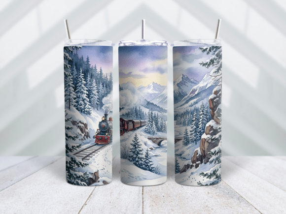 Vintage Winter Train Scene Tumbler Wrap