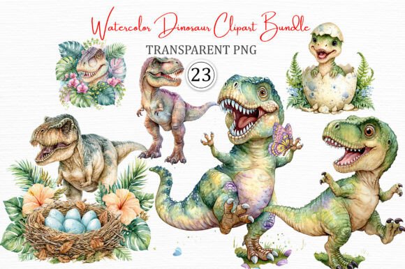 Watercolor Dinosaur Clipart Bundle