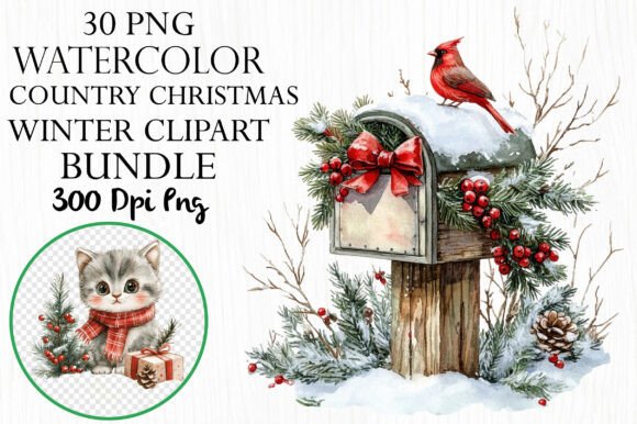 Watercolor Country Christmas Winter