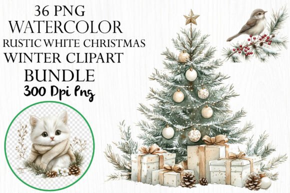 Watercolor Rustic White Christmas Winter