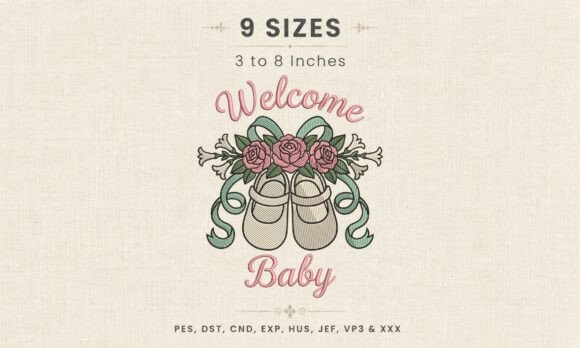 Welcome Baby Floral Shoes DST Embroidery