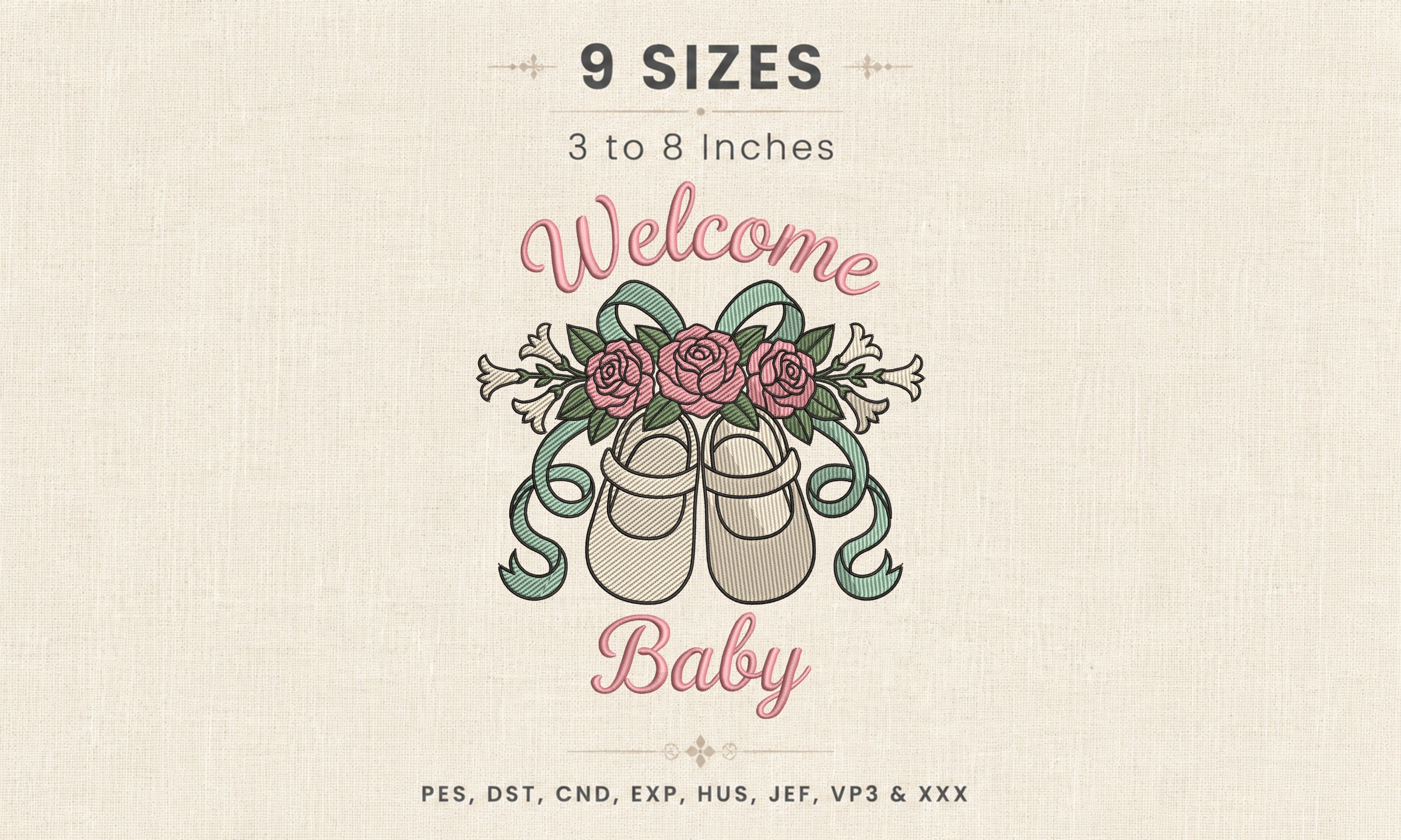 Welcome Baby Floral Shoes DST Embroidery