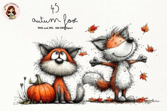 Whimsical Autumn Fox Watercolor Clipart