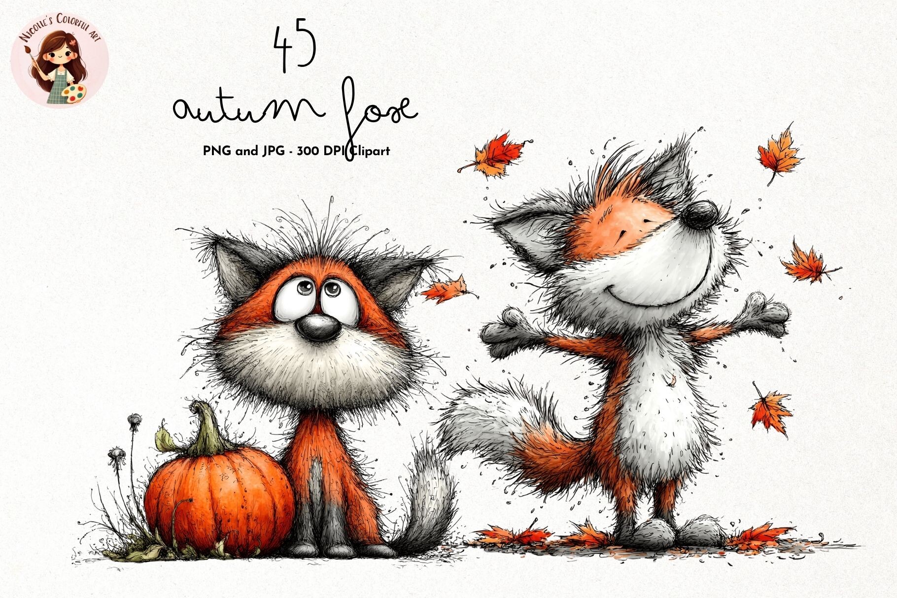 Whimsical Autumn Fox Watercolor Clipart