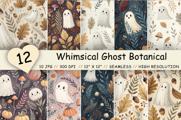 Whimsical Ghost Botanical Digital Paper