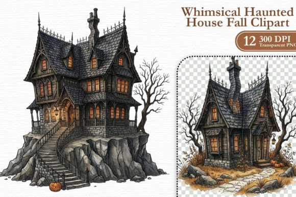 Whimsical Haunted House Fall Clipart PNG