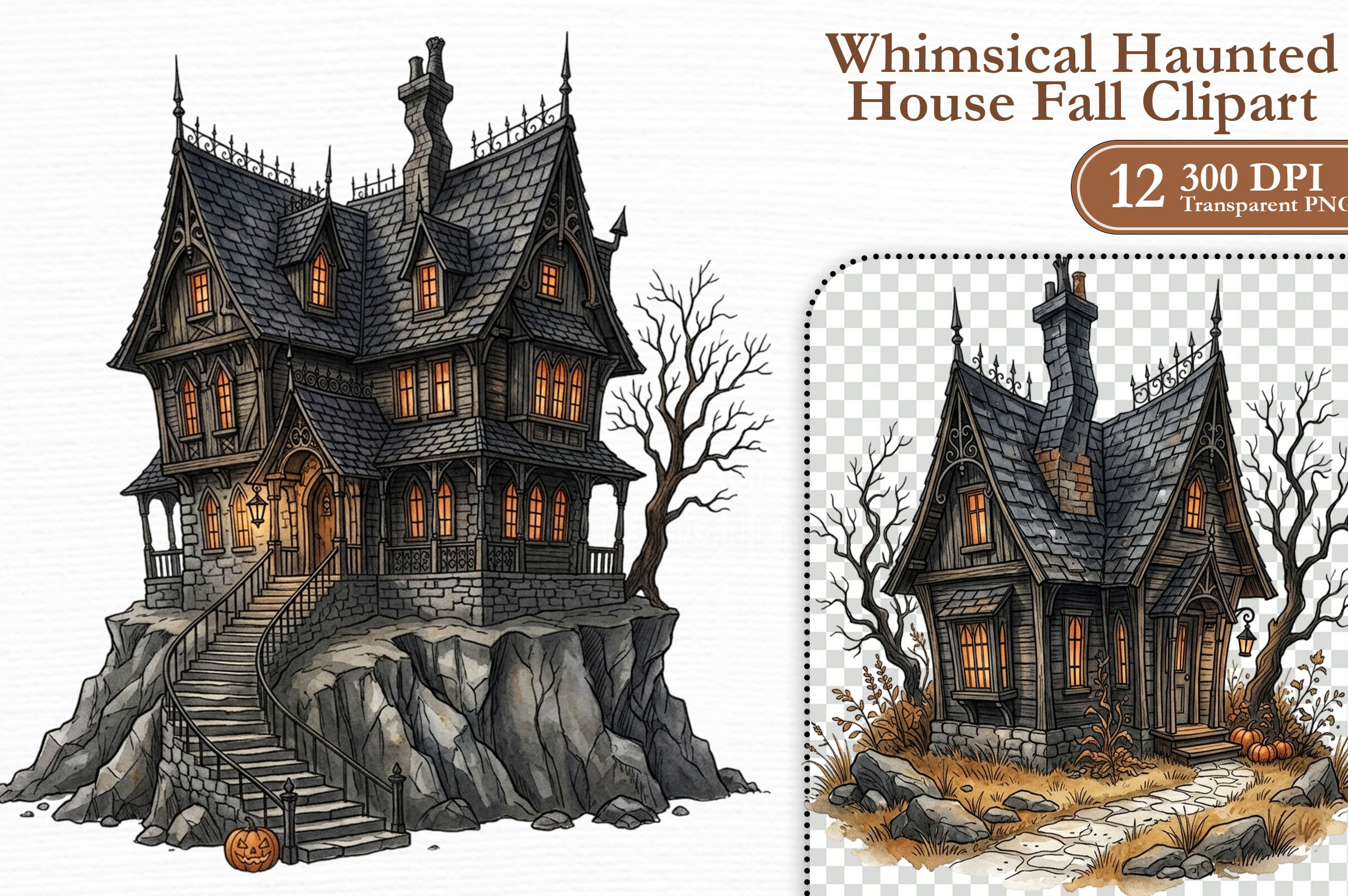 Whimsical Haunted House Fall Clipart PNG