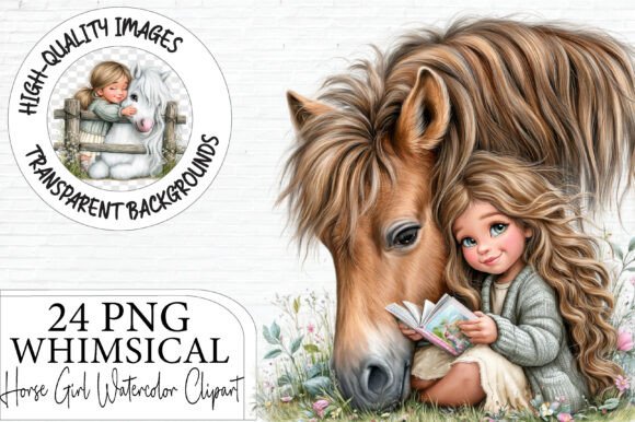 Whimsical Horse Girl Watercolor Clipart