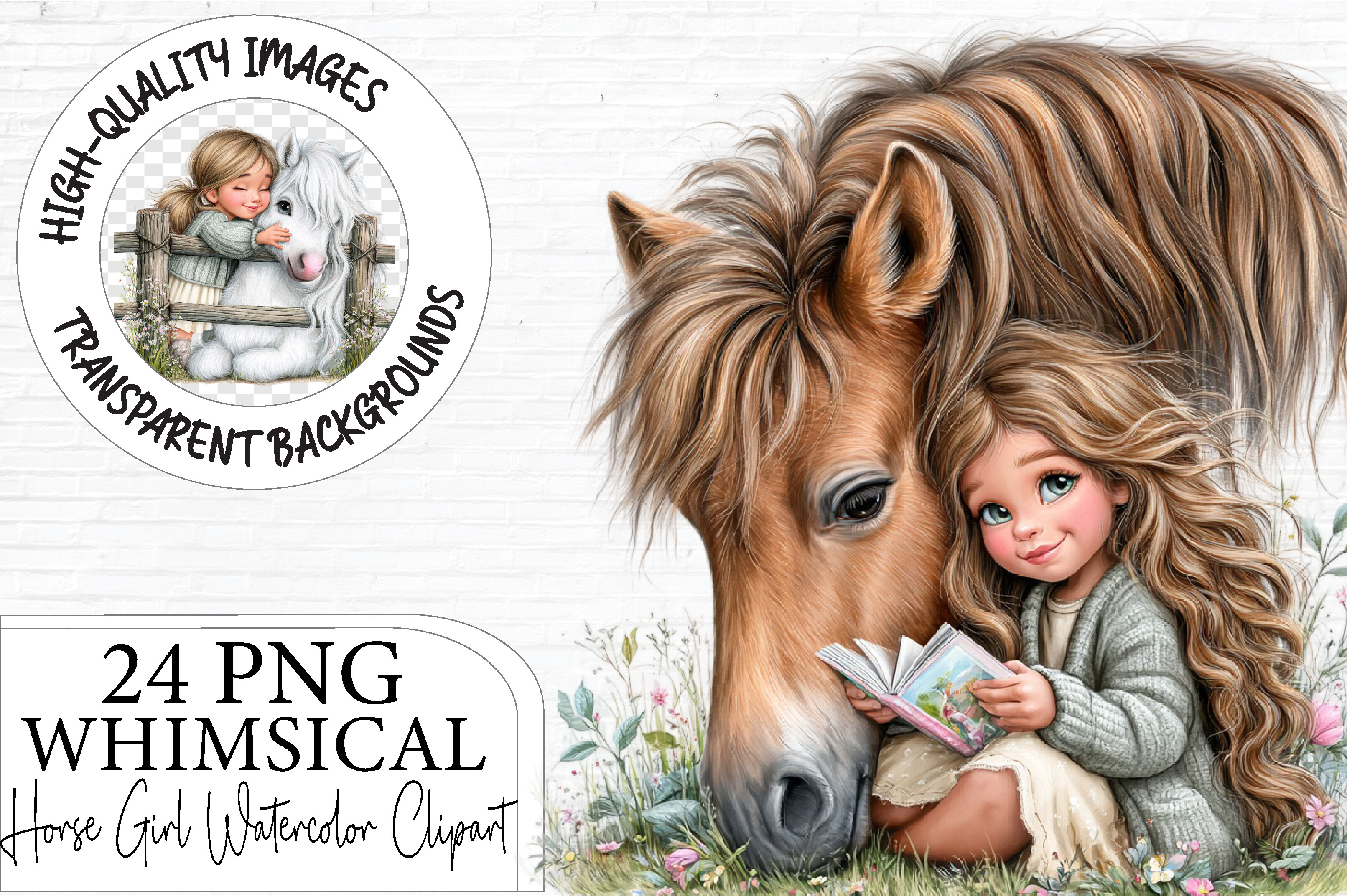 Whimsical Horse Girl Watercolor Clipart