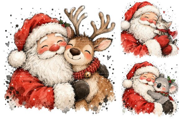 Whimsical Santa with Animals PNG Bundle