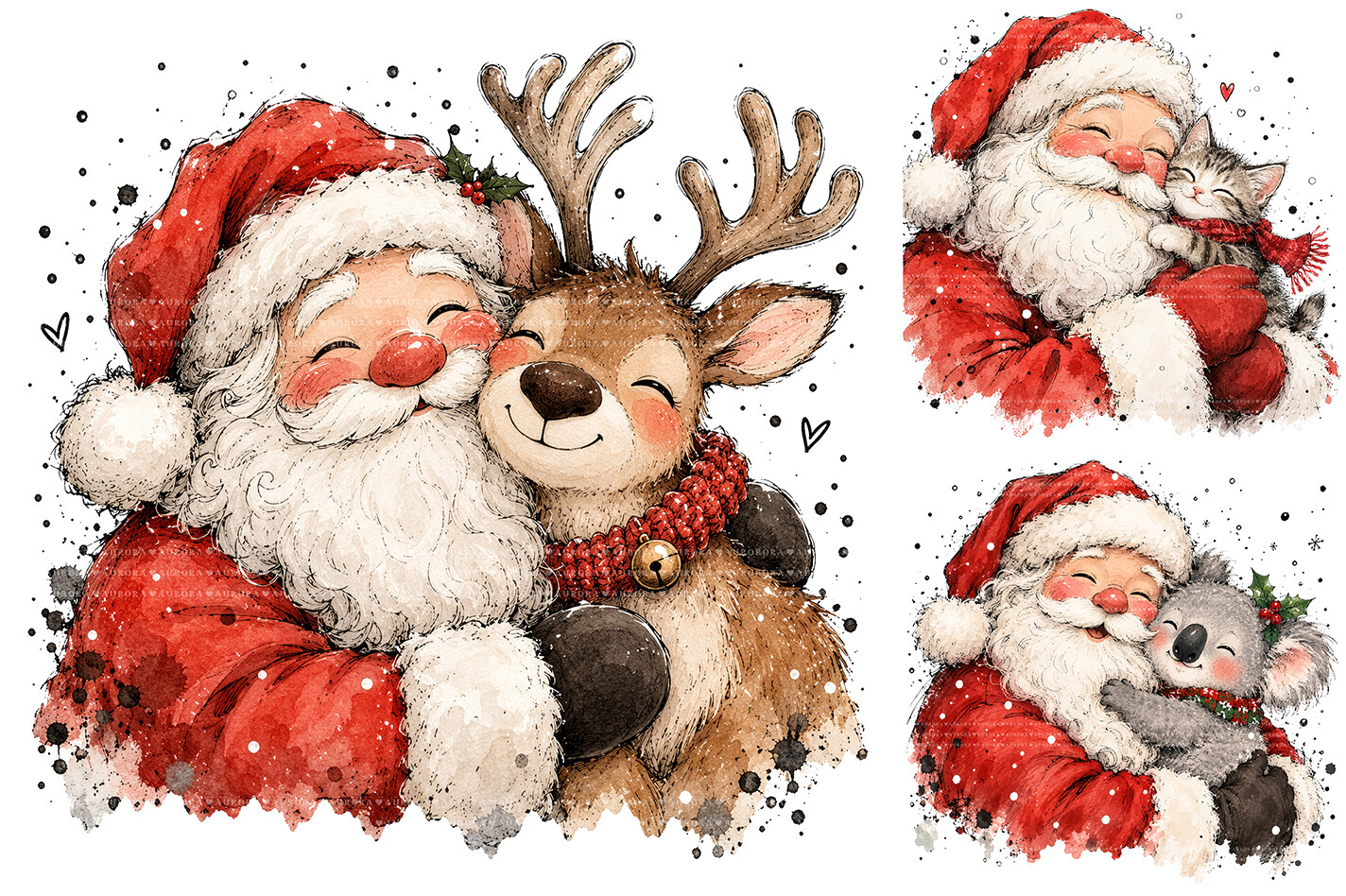 Whimsical Santa with Animals PNG Bundle