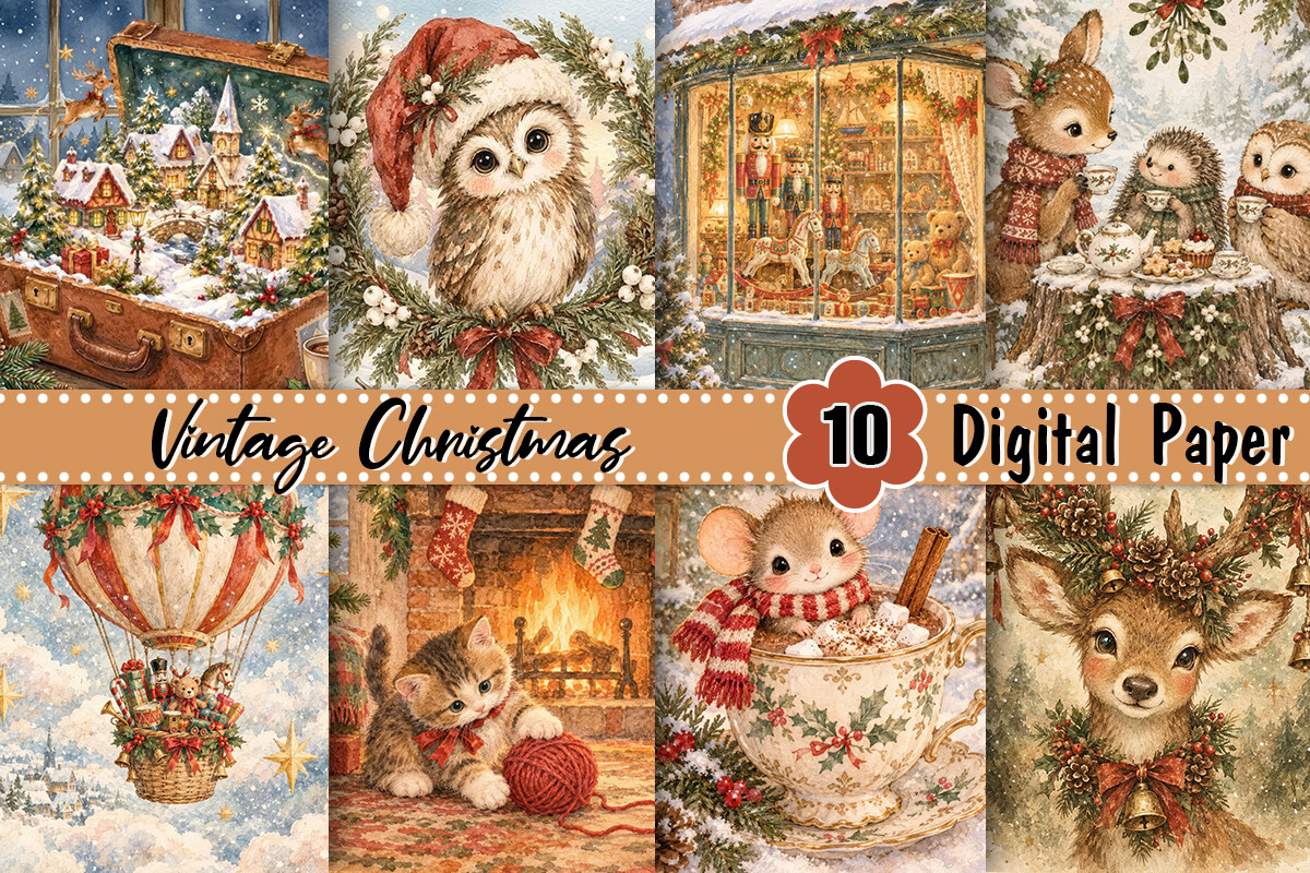 Whimsical Vintage Christmas Background