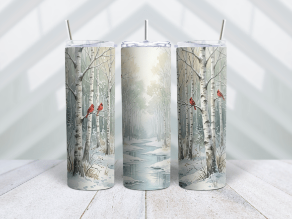 Winter Birch Creek Watercolor Tumbler
