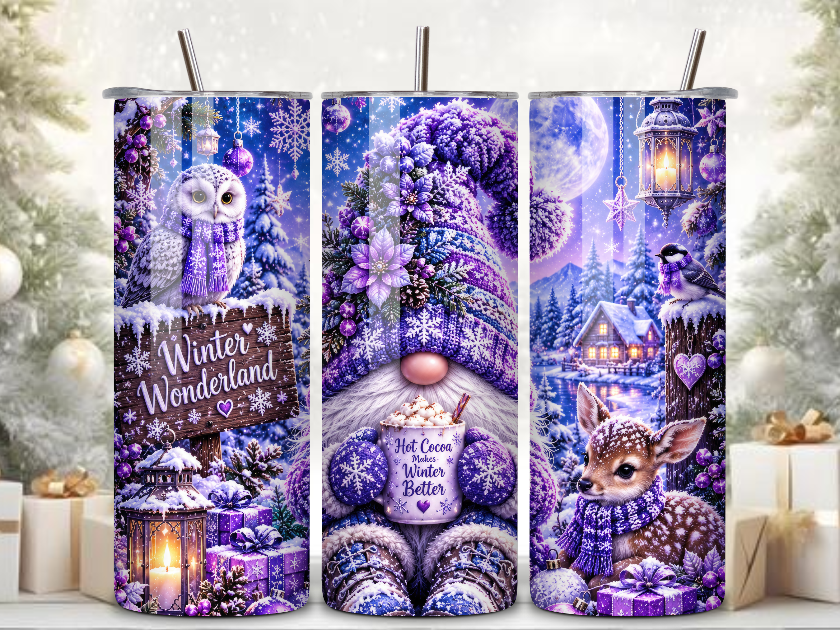 Winter Christmas Gnome Tumbler Wrap