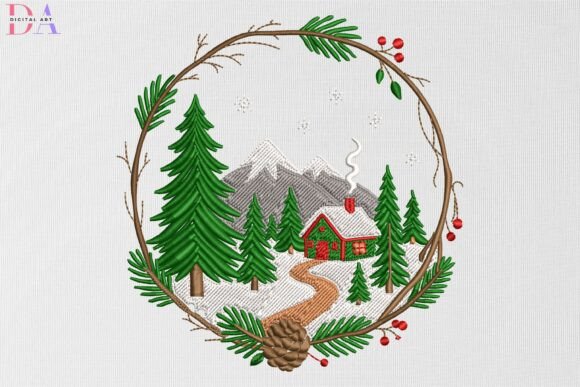 Winter Forest House Scene Wreath
