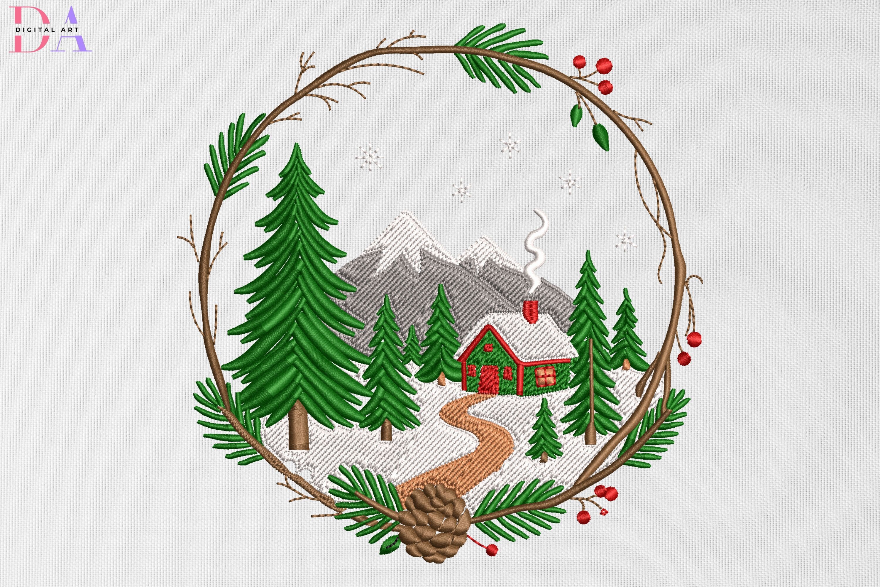 Winter Forest House Scene Wreath