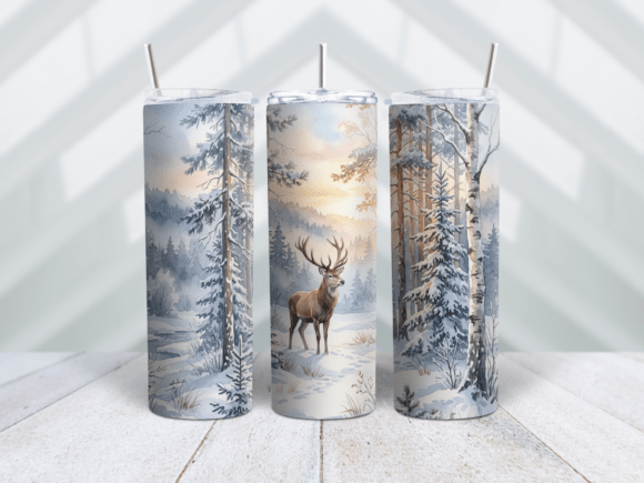 Winter Stag Watercolor Tumbler Wrap